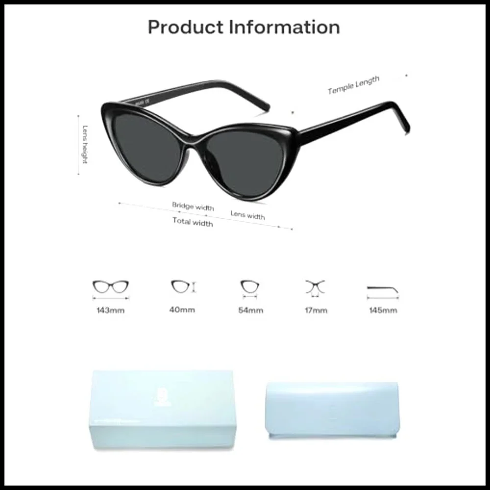 Cat Eye Sunglasses Polarized UV400 Retro Style Lightweight Acetate Frame
